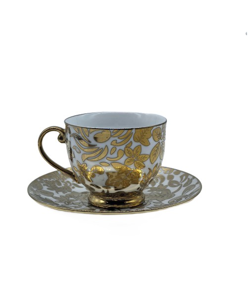 Gold Leaf Porcelain Tea Cup And Saucer Set,Coffee Cup With Gold Rim