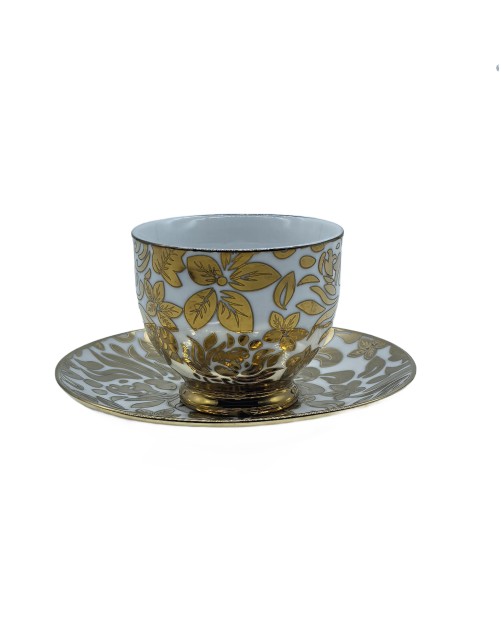 Gold Leaf Porcelain Tea Cup And Saucer Set,Coffee Cup With Gold Rim