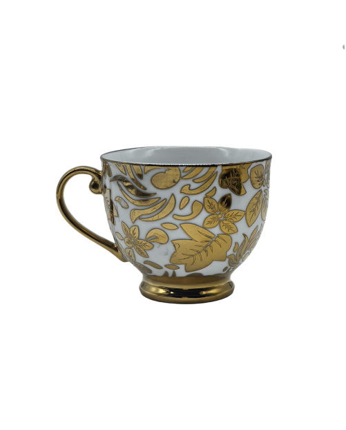 Gold Leaf Porcelain Tea Cup And Saucer Set,Coffee Cup With Gold Rim