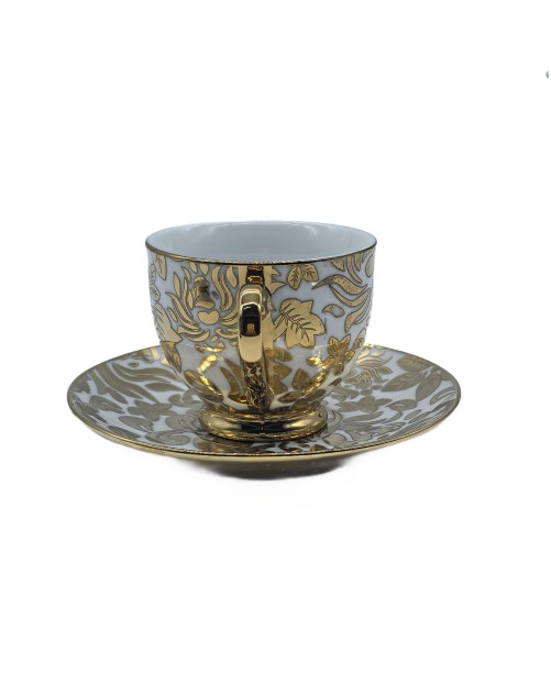 Gold Leaf Porcelain Tea Cup And Saucer Set,Coffee Cup With Gold Rim