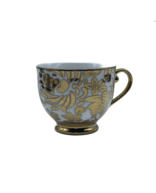 Gold Leaf Porcelain Tea Cup And Saucer Set,Coffee Cup With Gold Rim