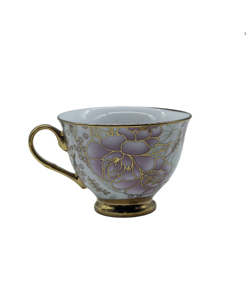 Purple Flower Porcelain Tea Cup,Coffee Cup With Gold Rim