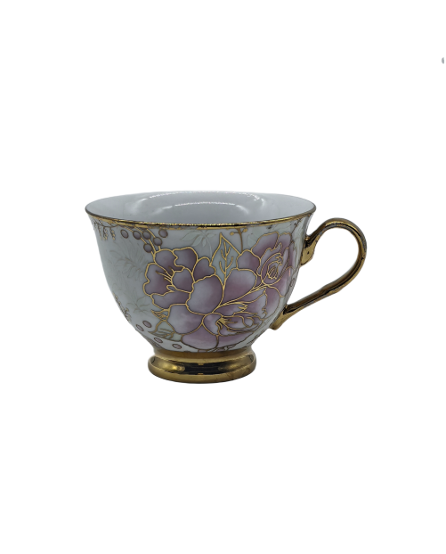 Purple Flower Porcelain Tea Cup,Coffee Cup With Gold Rim