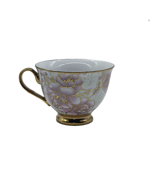 Purple Flower Porcelain Tea Cup,Coffee Cup With Gold Rim