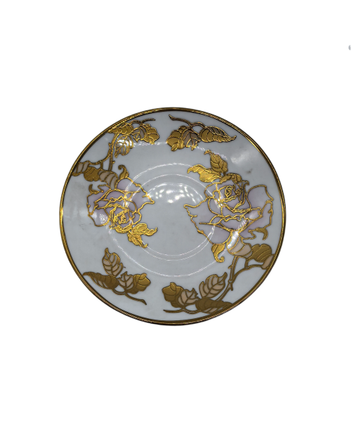 Garden Rose Porcelain Saucer With Gold Rim,Plate For TeaCups