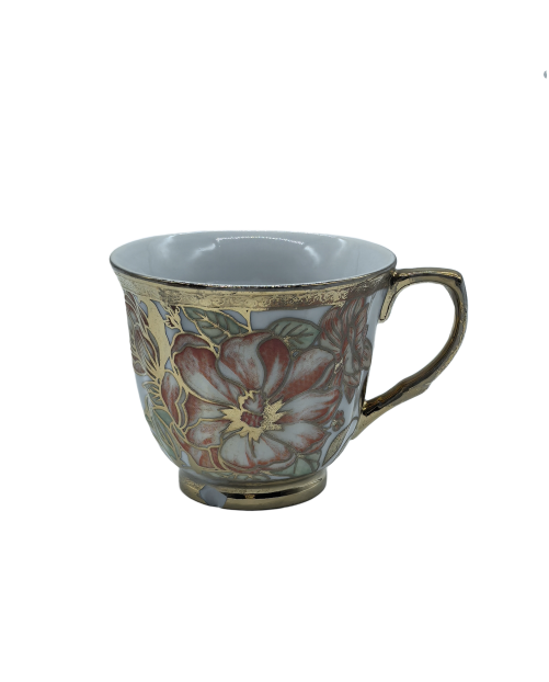 Red Flower Porcelain Tea Cup,Coffee Cup With Gold Rim