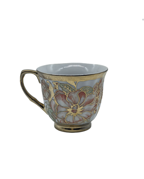 Red Flower Porcelain Tea Cup,Coffee Cup With Gold Rim