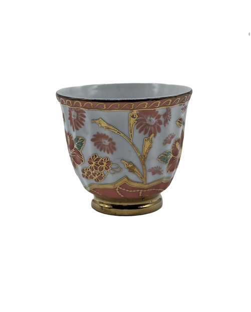Red Lily Porcelain Tea Cup,Coffee Cup With Gold Rim