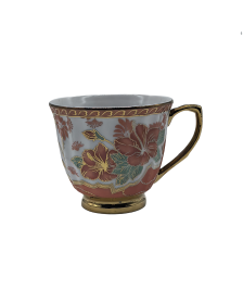 Red Lily Porcelain Tea Cup,Coffee Cup With Gold Rim