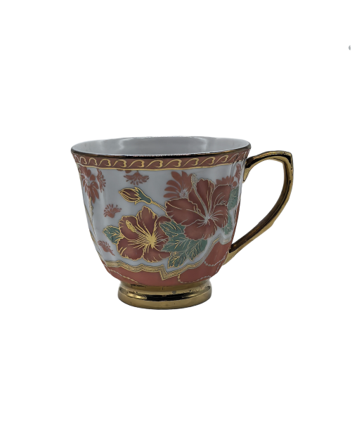 Red Lily Porcelain Tea Cup,Coffee Cup With Gold Rim