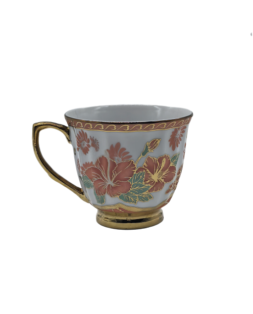 Red Lily Porcelain Tea Cup,Coffee Cup With Gold Rim