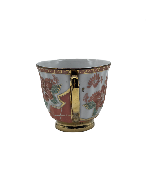 Red Lily Porcelain Tea Cup,Coffee Cup With Gold Rim
