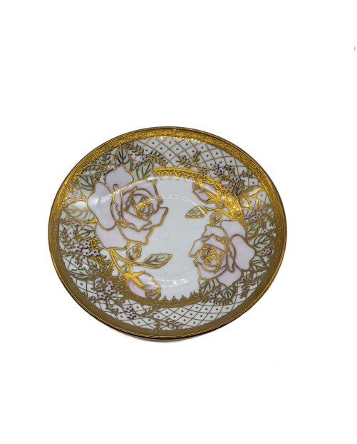 Rose Garden Porcelain Saucer With Gold Rim,Plate For TeaCups
