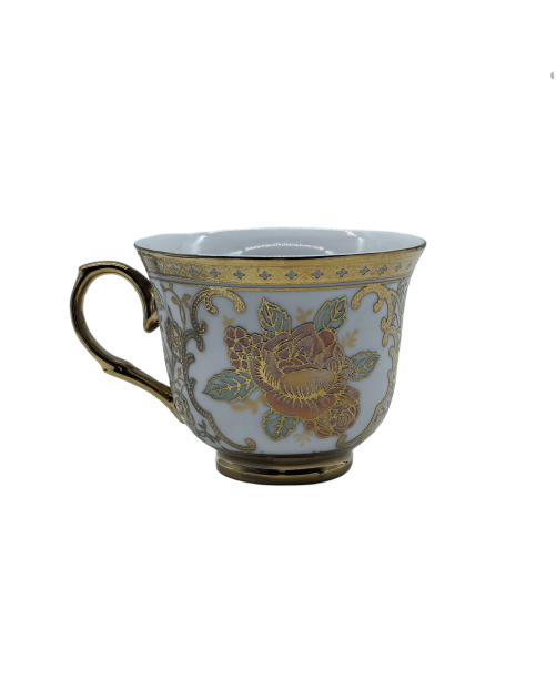 Orange Flower Porcelain Tea Cup,Coffee Cup With Gold Rim