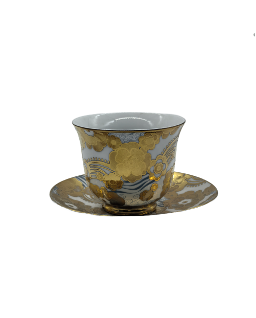 Gold Flower And Blue Line Porcelain Tea Cup And Saucer Set,Coffee Cup With Gold Rim