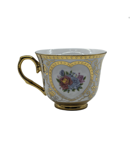 Rose Porcelain Tea Cup With Heart Pattern Design,Coffee Cup With Gold Rim