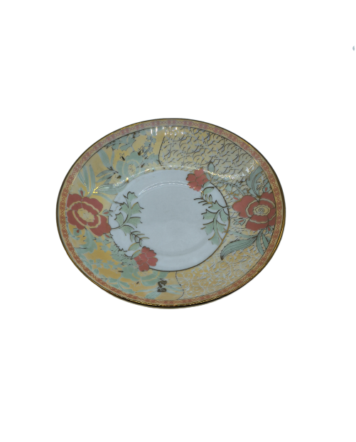 Yellow Porcelain Saucer With Gold Rim,Flora Plate For TeaCups