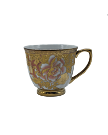 Red And Yellow Flora Porcelain Tea Cup,Coffee Cup With Gold Rim