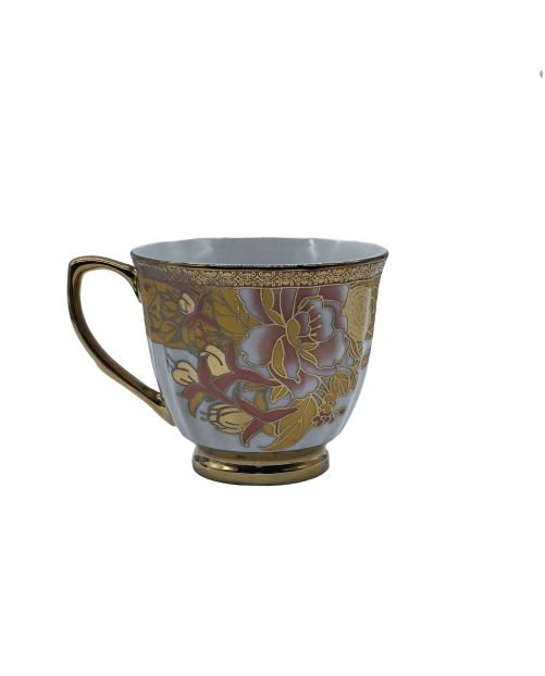 Red And Yellow Flora Porcelain Tea Cup,Coffee Cup With Gold Rim