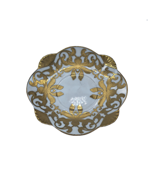 Flower Shaped Porcelain Saucer With Gold Rim,Plate For TeaCups