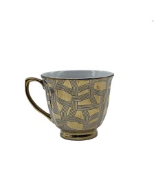Gold Porcelain Tea Cup With Blue Line Pattern,Coffee Cup With Gold Rim