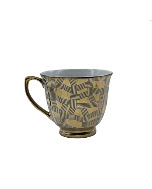 Gold Porcelain Tea Cup With Blue Line Pattern,Coffee Cup With Gold Rim
