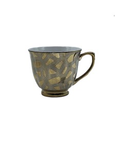 Gold Porcelain Tea Cup With Blue Line Pattern,Coffee Cup With Gold Rim