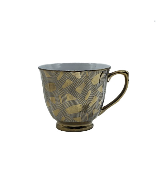 Gold Porcelain Tea Cup With Blue Line Pattern,Coffee Cup With Gold Rim